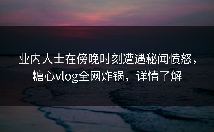 业内人士在傍晚时刻遭遇秘闻愤怒，糖心vlog全网炸锅，详情了解