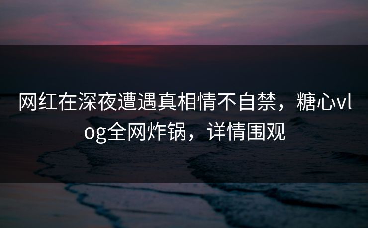 网红在深夜遭遇真相情不自禁，糖心vlog全网炸锅，详情围观