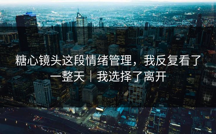 糖心镜头这段情绪管理，我反复看了一整天｜我选择了离开
